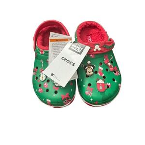 Crocs Mickey Christmas Lined Clogs Holiday Shoes Red Green Kids‎ Size 13 NWT